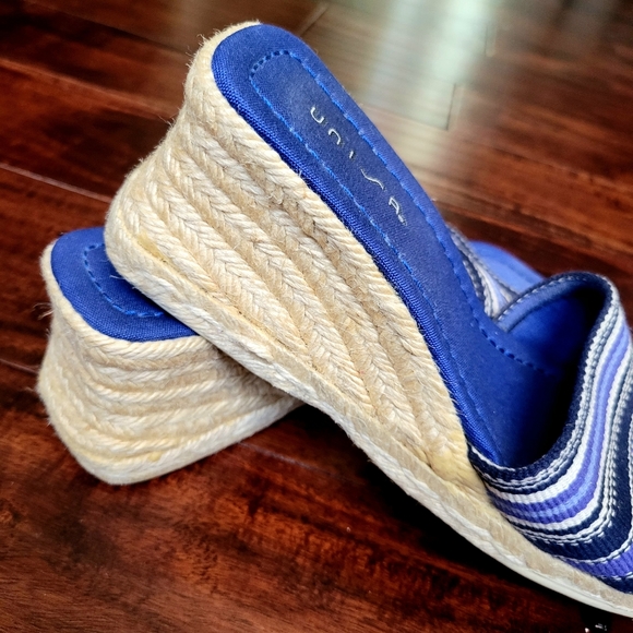 Unisa Espradilles Size 7.5 Unisa Wedge Sandals Womens Blue White Stripes - Picture 4 of 9